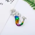 Close-up view of the creative pearl inlaid mermaid brooch with colorful enamel pin details. - Mermaid (11#)