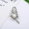 Detailed shot of sparkling rhinestone and pearl alloy brooch, elegant jewelry. - Elegant Ribbon (16#)