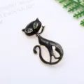 Zwarte kat broche detail, emaille metalen speld met sprankelende groene strass steentjes. - Zwarte Kat Groene Ogen Stijl (0401-4)