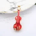 Red violin oil-drop brooch pin exquisite clothing accessory for women and girls bag decor - Violin Style (0401-4)
