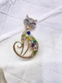 Cute crystal cat brooch pin for women, colorful rhinestone alloy animal jewelry accessory. - Multicolor Rhinestone Cat (21#)