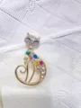 Colorful Rhinestone Cat Brooch Alloy Animal Pin Cute Crystal Fashion Jewelry Accessory - Pave Multicolor Cat (20#)