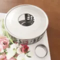 Stainless steel tea warmer base with candle holder for teapot heating and keeping warm. - Flat Multi-Hole Style / Stainless Steel