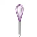 Purple silicone wire whisk with stainless steel handle for baking and kitchen use. - 10" / Purple