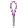 Purple silicone wire whisk with stainless steel handle, perfect for baking desserts. - 12 Inch / Purple