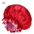 Extra large double layer satin bonnet for women, red silk sleep cap hair care cover. - One Size / Red
