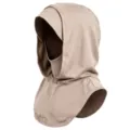Elastic solid color hooded balaclava scarf detail shot, cozy winter outdoor headwear. - Cocoa Hood