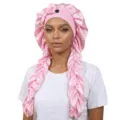 Rosa Satin lange Schlafmütze mit Zöpfen Schleife verstellbare Haarpflege Mütze Styling - Verstellbar / Rosa