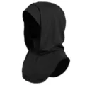 Detailed view of the black balaclava hood, elastic integrated design for ultimate warmth and style. - Black Hood