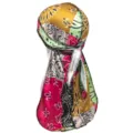Detailed view of colorful paisley pattern long tail durag silk-like headwrap cap for daily wear. - Purple Embroidery (05)