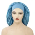 Extra large solid color satin hair bonnet and elastic sleep cap for comfortable night care. - One Size / Lake Blue