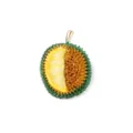 Close-up view of the exquisite durian brooch detail, showing textured green spikes and yellow pulp. - Durian Shape / 4.2x3.2cm / Durian
