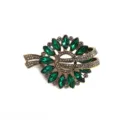 Vintage alloy green gemstone rhinestone brooch detail, elegant flower wreath silk scarf pin. - Emerald Wreath Brooch