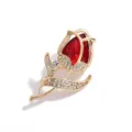 Gold-plated red crystal flower brooch pin elegant rhinestone tulip jewelry for women scarf. - Red (1)