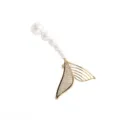 Exquisite mermaid tail design ear cuff with sparkling zircon and elegant pearls, gold tone. - Artificial Pearl Fish Tail