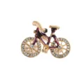 Closeup shot of a cute bicycle shaped rhinestone alloy brooch, sparkling crystals and purple enamel. - Bicycle Style 1