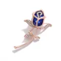 Blue crystal rose flower brooch detail, rose gold plated alloy with sparkling rhinestones. - Blue