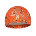 Nahaufnahme Details des orangefarbenen Paisleymuster Fahrradkappen Stoffes und Designs. - Einheitsgröße / Orange