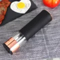 Electric pepper grinder for kitchen, automatic salt mill with visible chamber, black and gold. - Style A Set