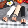 Electric salt and pepper grinder set with rose gold base, automatic pepper mill kitchen tool. - Black & White Set (AB Model)