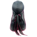 Schwarzer seidiger Durag für Damen und Herren mit roter Paspel lange Bänder Wellenkappe - Schwarz Mit Burgunderrot Rand