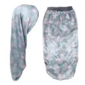 Lange Satin Schlafhaube für Damen, grauer Flamingo Print Nacht Bonnet, elastische Haarkappe. - Grauer Flamingo