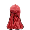 Red silky durag with black piping long tail headwrap pirate cap for men and women fashion wave cap - One Size / Red