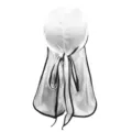 Weißes seidiges Durag mit schwarzem Rand langer Schwanz Wellenkappe Satin Kopfbedeckung - Weiß mit Schwarzem Rand