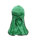 Green Satin Long Tail Durag Hair Wrap Silk Wave Cap Piped Edge Chemo Headwear - One Size / Green