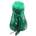 Grüner seidener Durag mit schwarzem Rand und langen Bändern, glänzende Wave Cap für den Alltag. - Grün mit schwarzem Besatz