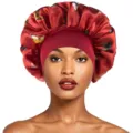 Satin Schlafmütze für Damen, breiter Band Haube mit Schmetterling Druck, weiche Nachtkappe. - Einheitsgröße / Rot