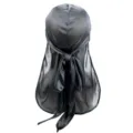 Schwarzer seidiger Durag Satin Wave Cap für Herren und Damen, bequeme lange Kopfbedeckung. - Schwarz Schwarz Rand