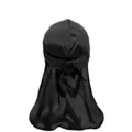 Black Silky Durag Long Tail Wave Cap Satin Headwrap for Men and Women Daily Wear Style - One Size / Black