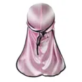 Seidenweiches rosa Durag mit schwarzer Paspelierung und langem Schwanz für tolle Wellen. - Rosa mit schwarzer Kante