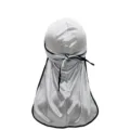 Silver silk durag variant with black piping and long tail. Premium satin cap for stylish wear. - One Size / Gray