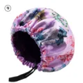 Purple floral satin sleep cap for women, adjustable night hair bonnet with cord lock. - One Size / Flower Pattern 09