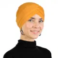 Einfarbiges Kreuz Turban Mütze Milchseide Detailansicht, bequemes Kopftuch für Damen. - Einheitsgröße / Gold