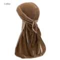 Kaffee Samt Durag für Damen und Herren, weiches Kopftuch mit langem Schwanz Piratenmütze. - Einheitsgröße / Kaffeebraun