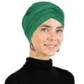 Grünes Kreuz Turban Kopftuch für Damen, einfarbiger weicher Milchseide Stoff, elastische Mütze. - Einheitsgröße / Grün