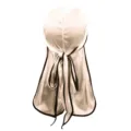 Seidiger Durag mit schwarzem Rand, langer Schwanz zum Binden, glänzende Satin Haarhaube. - Beige Mit Schwarzem Rand