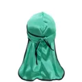 Silky satin durag with long tail and black piping, mint green wave cap for men and women - One Size / Sky Blue