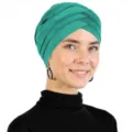 Green criss-cross turban cap, milk silk stretchy head cover, elegant daily wear hijab. - One Size / Light Green