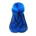 Königsblaue Seiden Durag mit schwarzem Rand langer Schwanz Haartuch für Styling und Wellen. - Königsblau Schwarzer Rand
