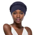 Damen dunkelblaue geflochtene Turban Mütze stilvolles Kopf-Tuch elastische Stoff Kappe - Einheitsgröße / Schwarz