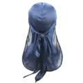 Dunkelblaue Seiden-Durag Variante, lange Schwanz-Wellenkappe mit schwarzem Rand für Mode. - Marineblau Schwarze Krempe
