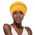 Yellow braided turban headwrap for women, ethnic style fashion stretchy hair cover cap. - One Size / Yellow