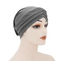 Grey cross turban hat, solid color milk silk chemo head wrap for women daily fashion wear. - One Size / Gray
