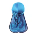 Blauer seidiger Durag mit schwarzem Rand langer Schwanz Kopftuch Kappe fuer Wellen Satin - Pfauenblau Mit Schwarzem Rand