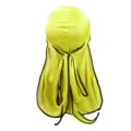 Neon gelber seidiger Durag mit schwarzem Rand, elastische Langschwanz Haarkappe für Wellen. - Gelb Schwarz Rand