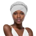 Grey braided turban headwrap for women, stylish fashion cross cap and versatile head cover. - One Size / Beige